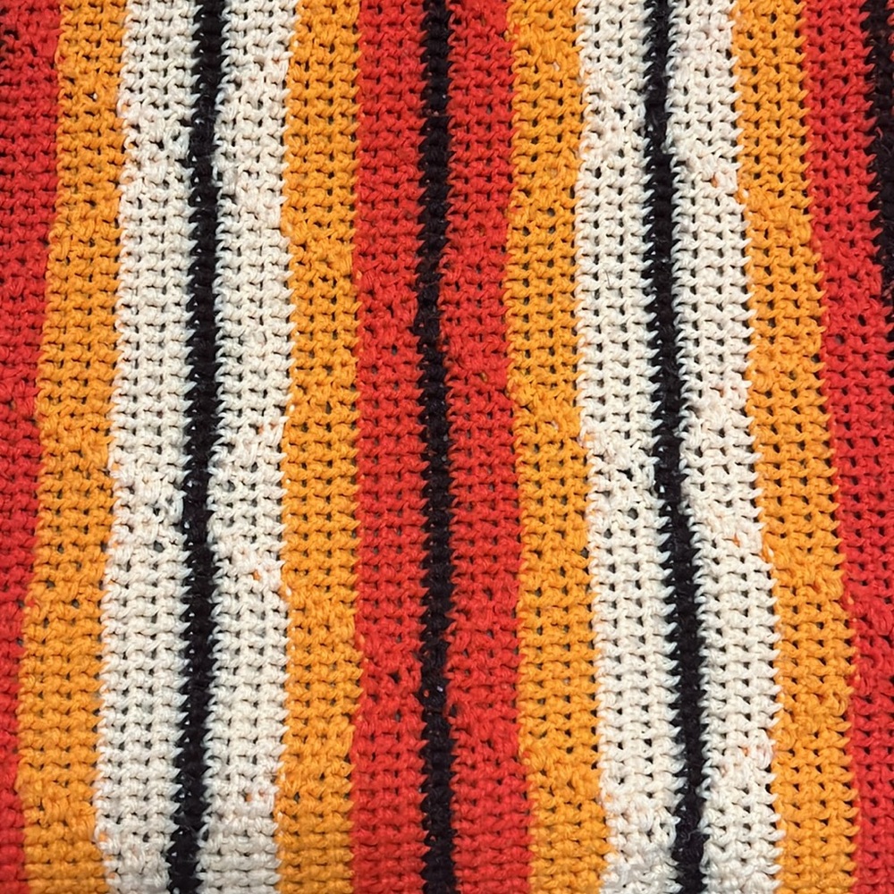 Vintage Afghan blanket  orange brown yellow fringed - Picture 4 of 9